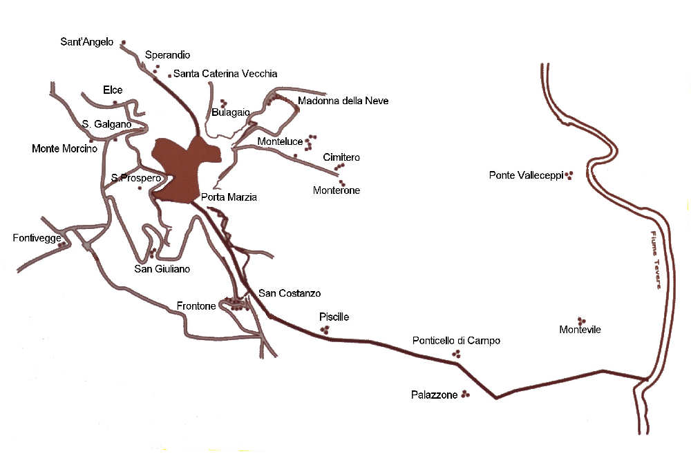 Mappa delle necropoli a Perugia e dintorni